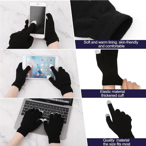3 Pairs Women's Winter Touch Screen Gloves Warm Fleece Lined Knit Touchscreen Fingers Texting Gloves in Saudi Arabia