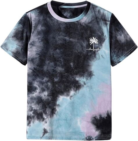 Boy's Tie Dye Shirts Tropical Graphic Tees Short Sleeve Crewneck Tee Tops Casual T Shirt in Kuwait