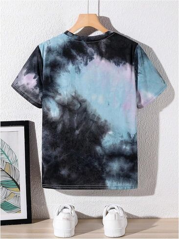Boy's Tie Dye Shirts Tropical Graphic Tees Short Sleeve Crewneck Tee Tops Casual T Shirt in Kuwait