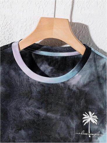 Boy's Tie Dye Shirts Tropical Graphic Tees Short Sleeve Crewneck Tee Tops Casual T Shirt in Kuwait