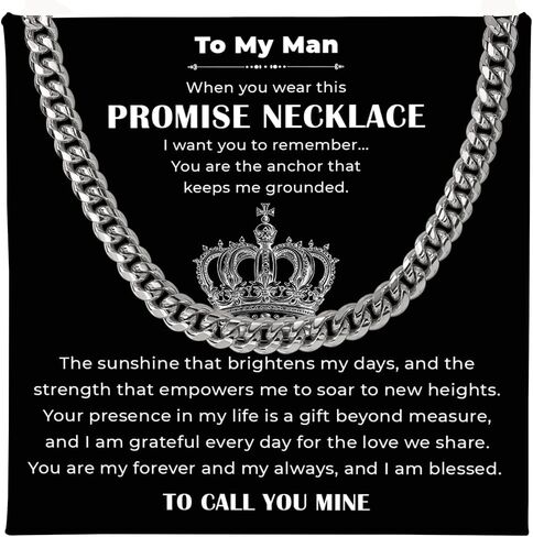Promise Necklace For Him, Promise Necklace Gift For Boyfriend, Birthday Valentines Jewelry Gifts For Man, Husband Necklace From Wife, Cuban Chain Necklace, Anniversary Necklace For Boyfriend in Kuwait