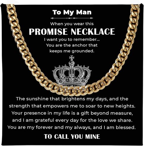 Promise Necklace For Him, Promise Necklace Gift For Boyfriend, Birthday Valentines Jewelry Gifts For Man, Husband Necklace From Wife, Cuban Chain Necklace, Anniversary Necklace For Boyfriend in Kuwait