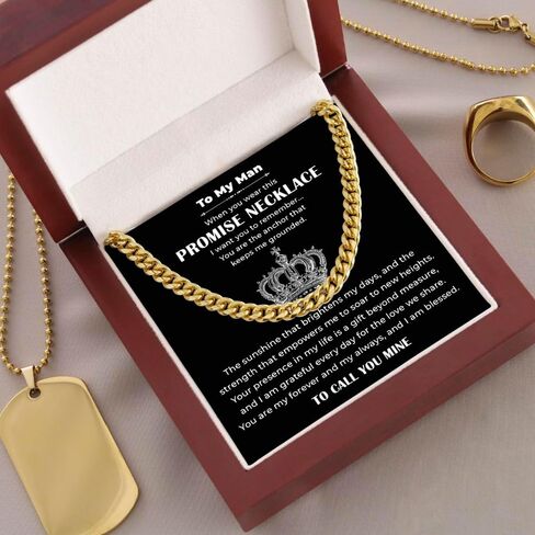 Promise Necklace For Him, Promise Necklace Gift For Boyfriend, Birthday Valentines Jewelry Gifts For Man, Husband Necklace From Wife, Cuban Chain Necklace, Anniversary Necklace For Boyfriend in Kuwait
