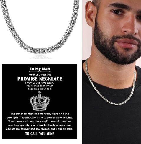 Promise Necklace For Him, Promise Necklace Gift For Boyfriend, Birthday Valentines Jewelry Gifts For Man, Husband Necklace From Wife, Cuban Chain Necklace, Anniversary Necklace For Boyfriend in Kuwait