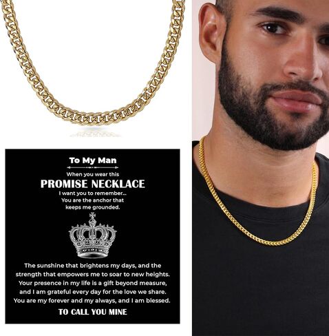 Promise Necklace For Him, Promise Necklace Gift For Boyfriend, Birthday Valentines Jewelry Gifts For Man, Husband Necklace From Wife, Cuban Chain Necklace, Anniversary Necklace For Boyfriend in Kuwait