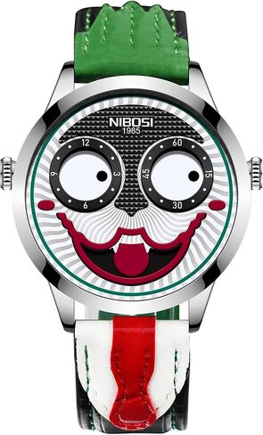 NIBOSI Watches for Men Analog Quartz Clown Dial Wrist Watches Unique Weird Fashion Cool Watch Waterproof Leather Strap Men's Watches in Kuwait