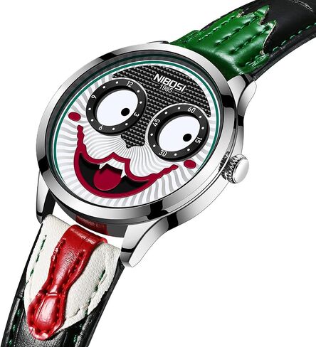 NIBOSI Watches for Men Analog Quartz Clown Dial Wrist Watches Unique Weird Fashion Cool Watch Waterproof Leather Strap Men's Watches in Kuwait