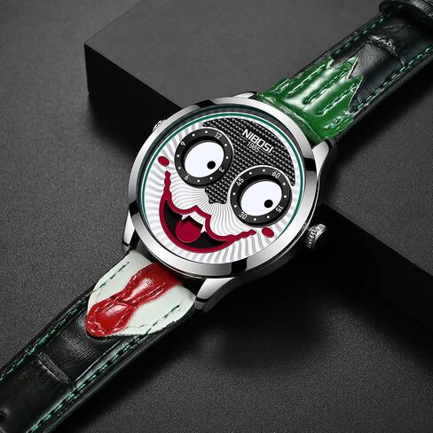 NIBOSI Watches for Men Analog Quartz Clown Dial Wrist Watches Unique Weird Fashion Cool Watch Waterproof Leather Strap Men's Watches in Kuwait