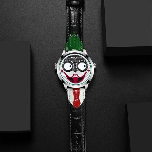 NIBOSI Watches for Men Analog Quartz Clown Dial Wrist Watches Unique Weird Fashion Cool Watch Waterproof Leather Strap Men's Watches in Kuwait