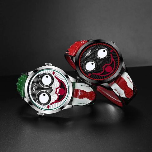 NIBOSI Watches for Men Analog Quartz Clown Dial Wrist Watches Unique Weird Fashion Cool Watch Waterproof Leather Strap Men's Watches in Kuwait