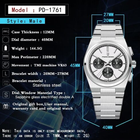 CEYADG Pagani Design Chronograph Watches for Men Analog Wrist Watch, Stainless Steel Quartz Men’s Watch; Sapphire Glass; 40mm in Saudi Arabia