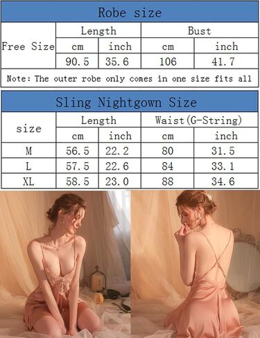Women Lingerie Satin Lace Chemise Babydoll Sexy Sling Nightgown with Outer Robe in Saudi Arabia