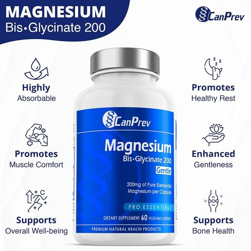 CanPrev Magnesium Bisglycinate Capsules (200 mg) - High Absorption Bisglycinate Magnesium Supplement for Women & Men - Magnesium Pills for Rest - Magnesium Glycinate Chelate Supplement 120 Capsules in Saudi Arabia