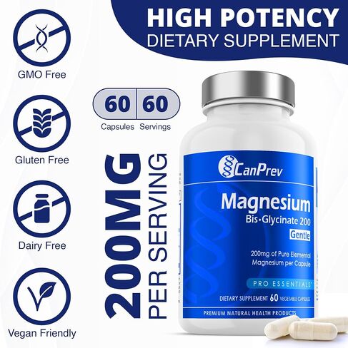 CanPrev Magnesium Bisglycinate Capsules (200 mg) - High Absorption Bisglycinate Magnesium Supplement for Women & Men - Magnesium Pills for Rest - Magnesium Glycinate Chelate Supplement 120 Capsules in Saudi Arabia