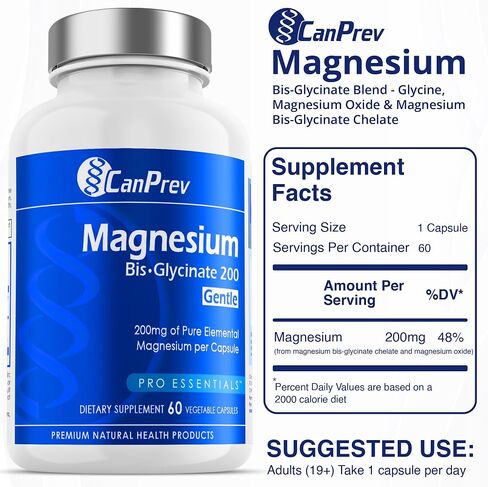 CanPrev Magnesium Bisglycinate Capsules (200 mg) - High Absorption Bisglycinate Magnesium Supplement for Women & Men - Magnesium Pills for Rest - Magnesium Glycinate Chelate Supplement 120 Capsules in Saudi Arabia