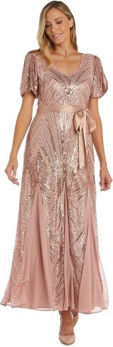 R&M Richards Long Sequined Panel Dress W/V-Neck & ¾ Sleeves in Saudi Arabia