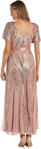 R&M Richards Long Sequined Panel Dress W/V-Neck & ¾ Sleeves in Saudi Arabia