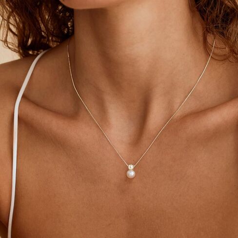 Pearl Necklaces for Women, Dainty Gold Necklace 14K Gold Plated Charm CZ Pearl Pendant Necklace Simple Gold Pearl Choker Necklaces for Women Trendy Wedding Necklace Pearl Jewelry for Women in Saudi Arabia