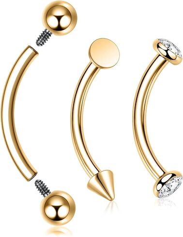 FUNLMO 3pcs Eyebrow Piercing Jewelry G23 Titanium Vertical Labret Lip Jewelry Tragus Rook Daith Helix Piercing Jewelry Small Belly Button Ring 16G Curved Barbell 6/8/10/12mm in Saudi Arabia