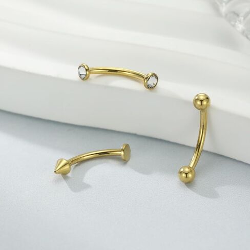 FUNLMO 3pcs Eyebrow Piercing Jewelry G23 Titanium Vertical Labret Lip Jewelry Tragus Rook Daith Helix Piercing Jewelry Small Belly Button Ring 16G Curved Barbell 6/8/10/12mm in Saudi Arabia