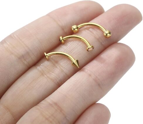 FUNLMO 3pcs Eyebrow Piercing Jewelry G23 Titanium Vertical Labret Lip Jewelry Tragus Rook Daith Helix Piercing Jewelry Small Belly Button Ring 16G Curved Barbell 6/8/10/12mm in Saudi Arabia
