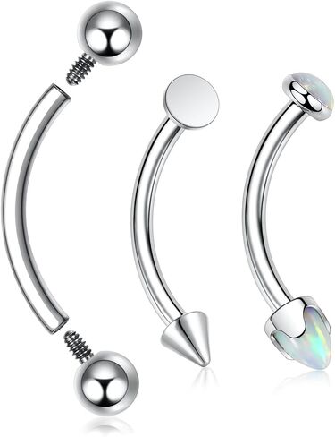 FUNLMO 3pcs Eyebrow Piercing Jewelry G23 Titanium Vertical Labret Lip Jewelry Tragus Rook Daith Helix Piercing Jewelry Small Belly Button Ring 16G Curved Barbell 6/8/10/12mm in Saudi Arabia