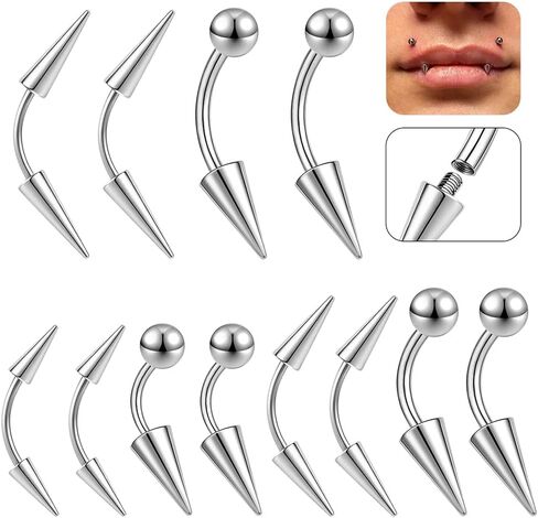 الفولاذ المقاوم للصدأ حلقات الحاجب 16G سبايك الحاجب ثقب المجوهرات حلقات البطن المنحنية السرة الحديد العمودي Labret الشفاه خواتم سبايك الزنمة الحلزون Daith الزنمة أقراط الرخ للنساء الرجال in Kuwait