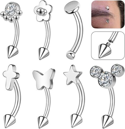 الفولاذ المقاوم للصدأ حلقات الحاجب 16G سبايك الحاجب ثقب المجوهرات حلقات البطن المنحنية السرة الحديد العمودي Labret الشفاه خواتم سبايك الزنمة الحلزون Daith الزنمة أقراط الرخ للنساء الرجال in Kuwait
