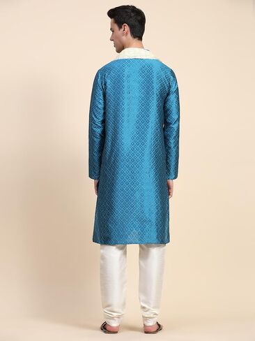 SKAVIJ Men's Jacquard Silk Kurta Pajama Set with Scarf Ethnic Motifs 3-Piece Set in Saudi Arabia