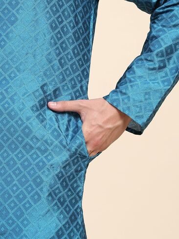 SKAVIJ Men's Jacquard Silk Kurta Pajama Set with Scarf Ethnic Motifs 3-Piece Set in Saudi Arabia