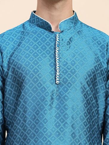 SKAVIJ Men's Jacquard Silk Kurta Pajama Set with Scarf Ethnic Motifs 3-Piece Set in Saudi Arabia