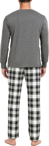Vlazom Men's Long Sleeve Pajama Sets Pjs Sets Solid Tee and Plaid Pant Set S-XXL in Kuwait