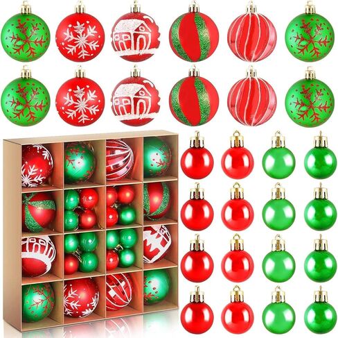 Christmas Ball Ornaments,44Pcs-Red and Green Christmas Balls Ornaments for Xmas Christmas Tree,Shatterproof Plastic Christmas Ornaments Balls kit for Christmas Tree Decorations,Holiday,Party in Saudi Arabia