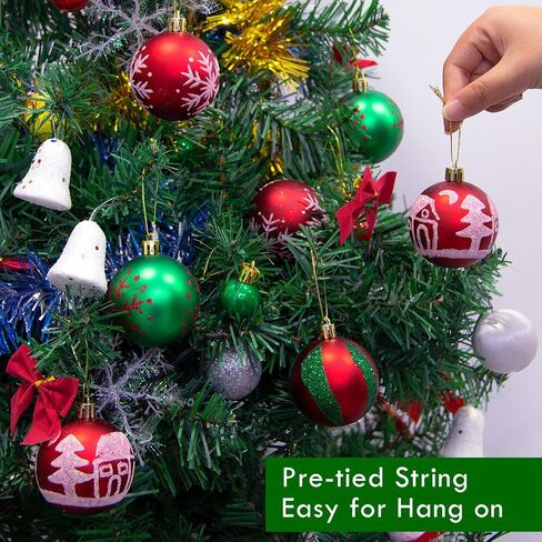 Christmas Ball Ornaments,44Pcs-Red and Green Christmas Balls Ornaments for Xmas Christmas Tree,Shatterproof Plastic Christmas Ornaments Balls kit for Christmas Tree Decorations,Holiday,Party in Saudi Arabia