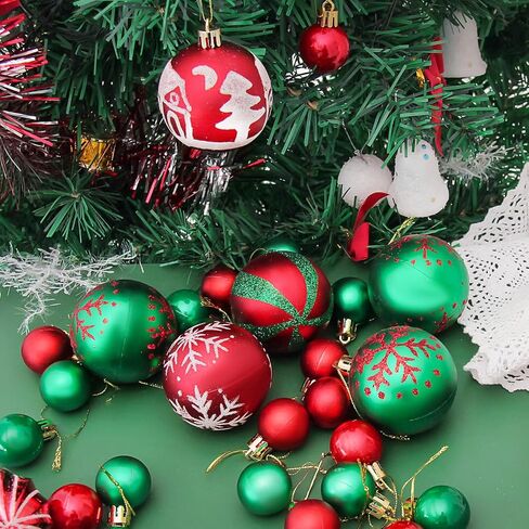 Christmas Ball Ornaments,44Pcs-Red and Green Christmas Balls Ornaments for Xmas Christmas Tree,Shatterproof Plastic Christmas Ornaments Balls kit for Christmas Tree Decorations,Holiday,Party in Saudi Arabia
