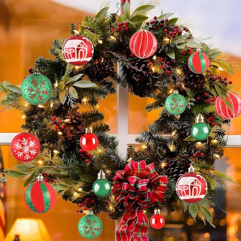 Christmas Ball Ornaments,44Pcs-Red and Green Christmas Balls Ornaments for Xmas Christmas Tree,Shatterproof Plastic Christmas Ornaments Balls kit for Christmas Tree Decorations,Holiday,Party in Saudi Arabia