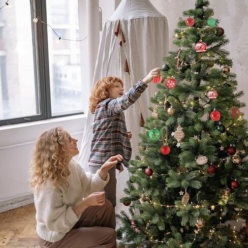 Christmas Ball Ornaments,44Pcs-Red and Green Christmas Balls Ornaments for Xmas Christmas Tree,Shatterproof Plastic Christmas Ornaments Balls kit for Christmas Tree Decorations,Holiday,Party in Saudi Arabia