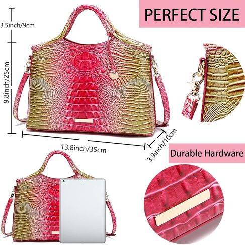 Crocodile Pattern Gradient Top Handle Satchel Large Tote Bag Casual Versatile Commuter Bag Leather Shoulder Strap in Saudi Arabia