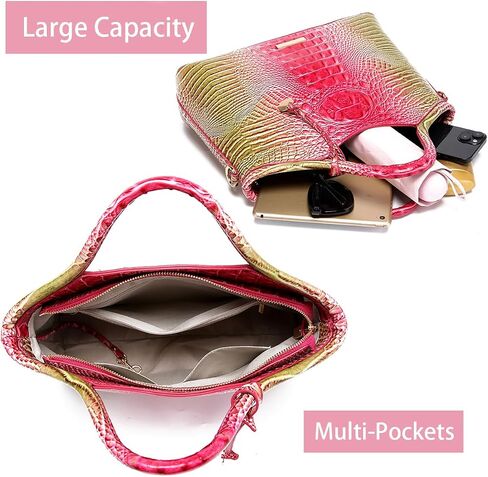 Crocodile Pattern Gradient Top Handle Satchel Large Tote Bag Casual Versatile Commuter Bag Leather Shoulder Strap in Saudi Arabia