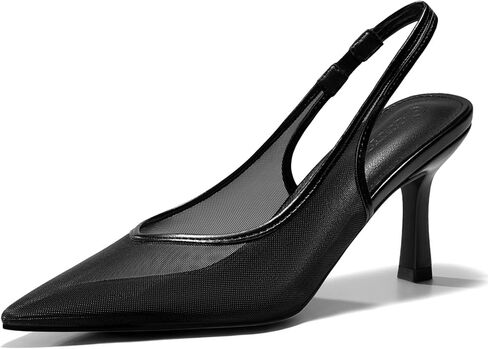 Coutgo Womens Mesh Slingback Kitten Heels Pointed Toe Low Heel Pumps Sexy Dress Shoes in Kuwait