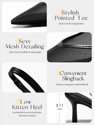 Coutgo Womens Mesh Slingback Kitten Heels Pointed Toe Low Heel Pumps Sexy Dress Shoes in Kuwait