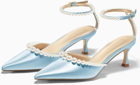 Coutgo Womens Pearl Kitten Heels Closed Pointed Toe Wedding Bride Dress Shoes Ankle Strap Satin Pumps in Saudi Arabia
