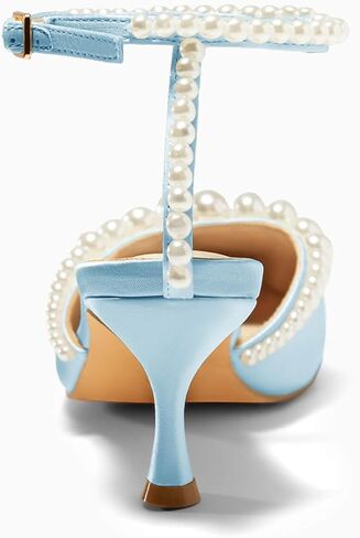 Coutgo Womens Pearl Kitten Heels Closed Pointed Toe Wedding Bride Dress Shoes Ankle Strap Satin Pumps in Saudi Arabia
