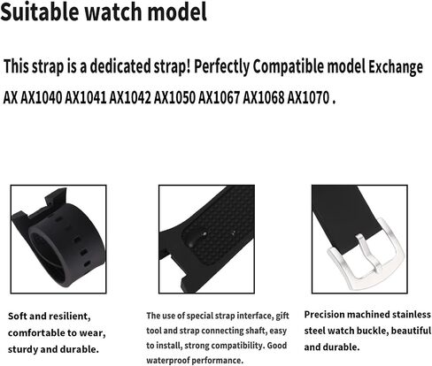 32mm×14mm Rubber Watch Band Compatible for Armani Exchange AX Series AX1040 AX1041 AX1042 AX1050 AX1067 AX1068 AX1070 Silicone Strap Wirstband accessories replacement for Men and Women in Kuwait