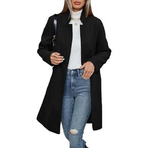 Jenkoon Women Winter Wool Coat Stand Collar Long Overcoat Notch Lapel Single Breasted Warm Outwear Pea Coat