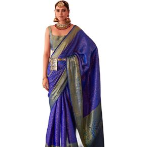 Women's kanjivaram banarasi silk saree Zari Woven festival Wedding silk sarees for women with Unstitched blouse piece