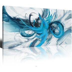 AJAZIKO Blue Wall Art Abstract Wall Decor Pictures for Living Room Wall Decoration Print Pictures Canvas Framed Artwork Minimalist Paintings for Office Above Bed Wall Decor 20×40in
