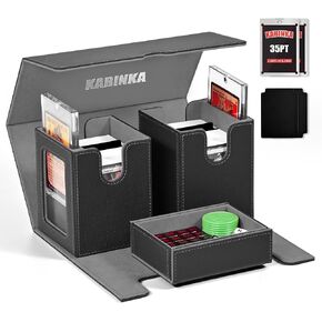 Card Deck Box for MTG with Commander Display, 5 in 1 Card Storage Box Fits 400+ Double-sleeved Cards, Removable Deck Case for TCG/Sports Cards with Dice Tray, 4 Magnetic Card Holders (Black Purple)