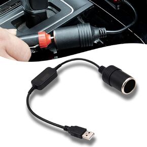 Pack-1 Car 5V to 12V Cigarette Lighter Female Converter Adapter, USB Port Boost Cable Connectors, Mobile Power Supply Connected to Driving Recorder E-Dog, Universal for Most Cars (Black)