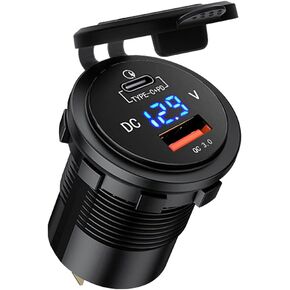 GemCoo 63W USB C Car Charger Socket, 45W PD Outlet 18W Quick Charge 3.0 USB Charger Socket, USB Cigarette Lighter Socket with LED Voltmeter Car USB Port 12V Socket for Car RV Boat Marine Truck Golf